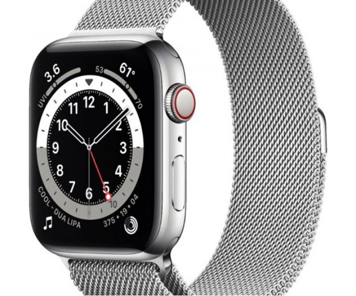 Apple Watch Series 6 GPS + Cellular 44mm Silver Stainless Steel Case w. Silver Milanese L. (M07M3)